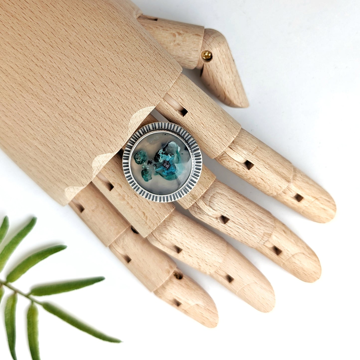 Chrysocolla Copper in Agate Statement Ring : Size 8