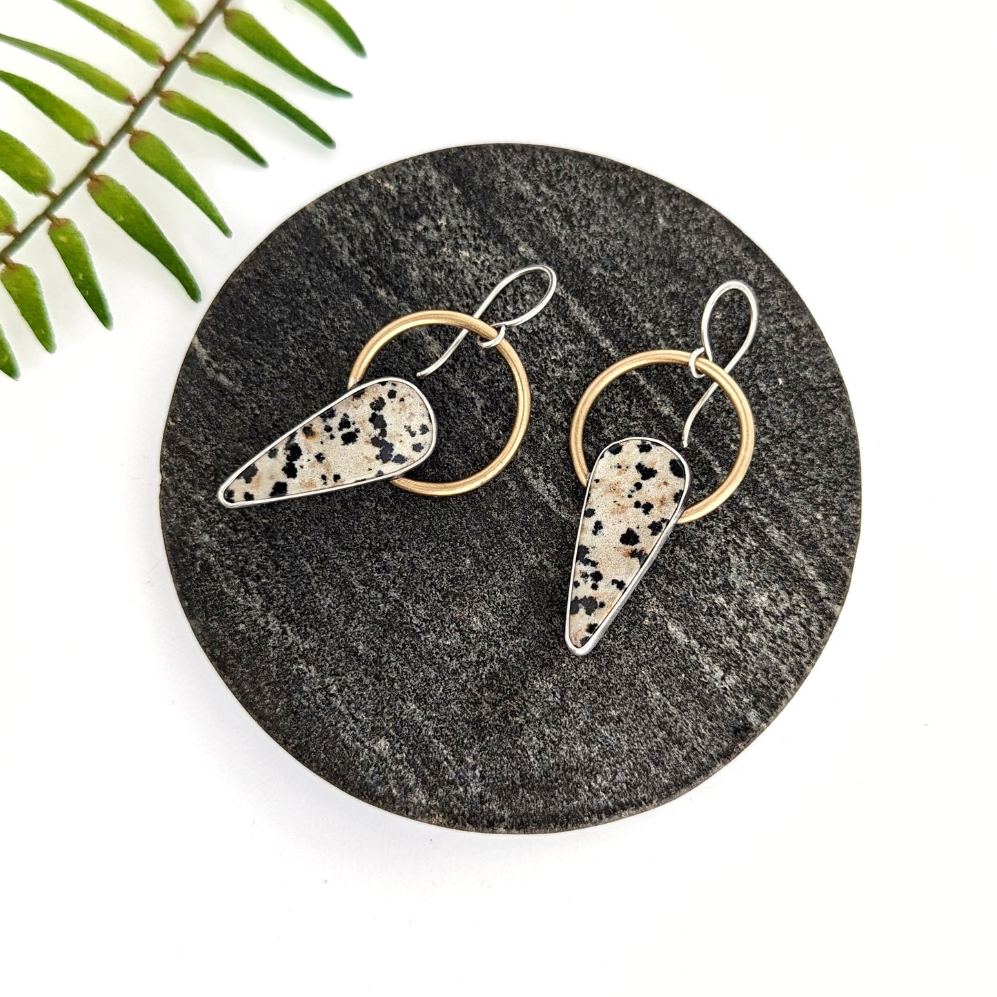 Dalmatian Jasper Mixed Metal Statement Earrings