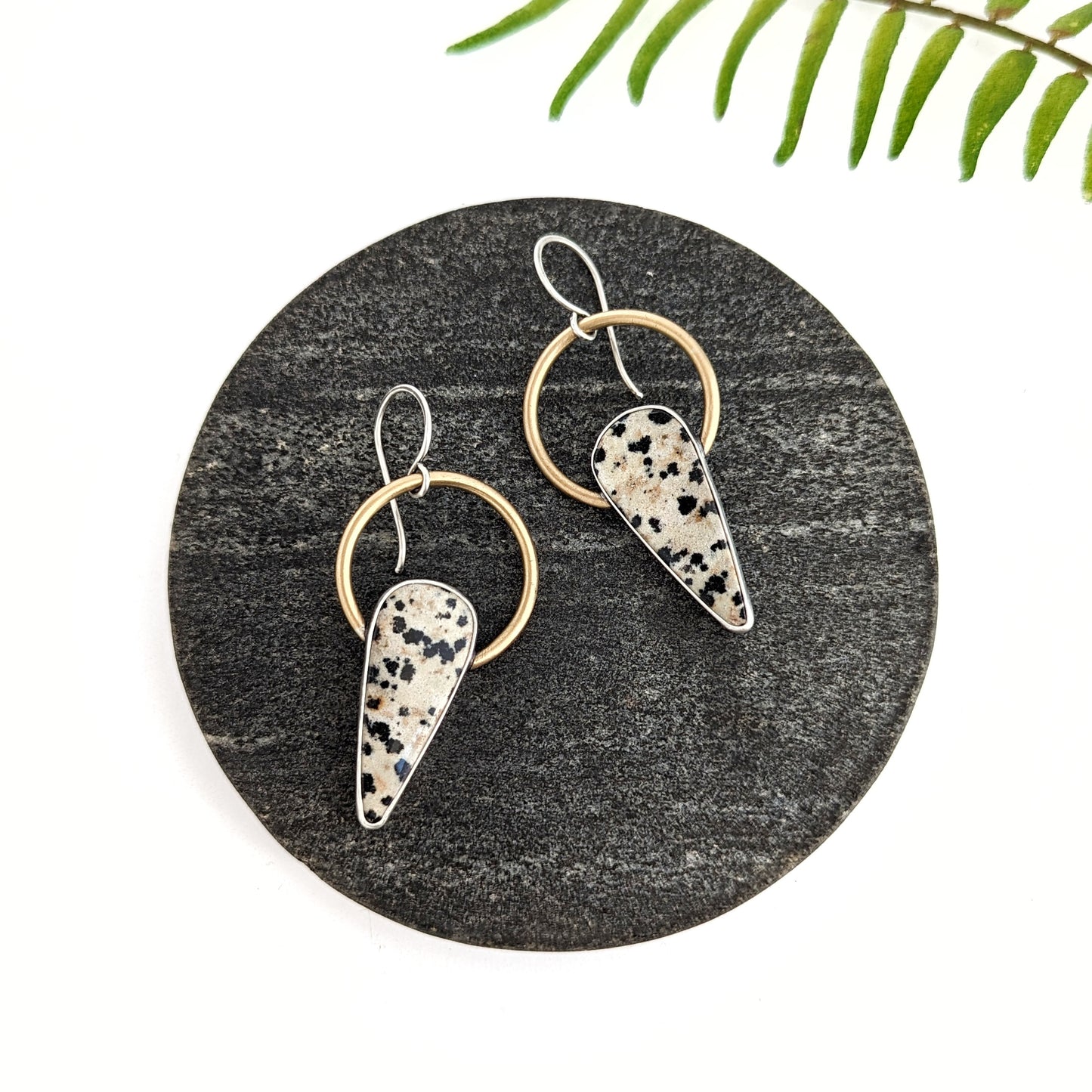 Dalmatian Jasper Mixed Metal Statement Earrings