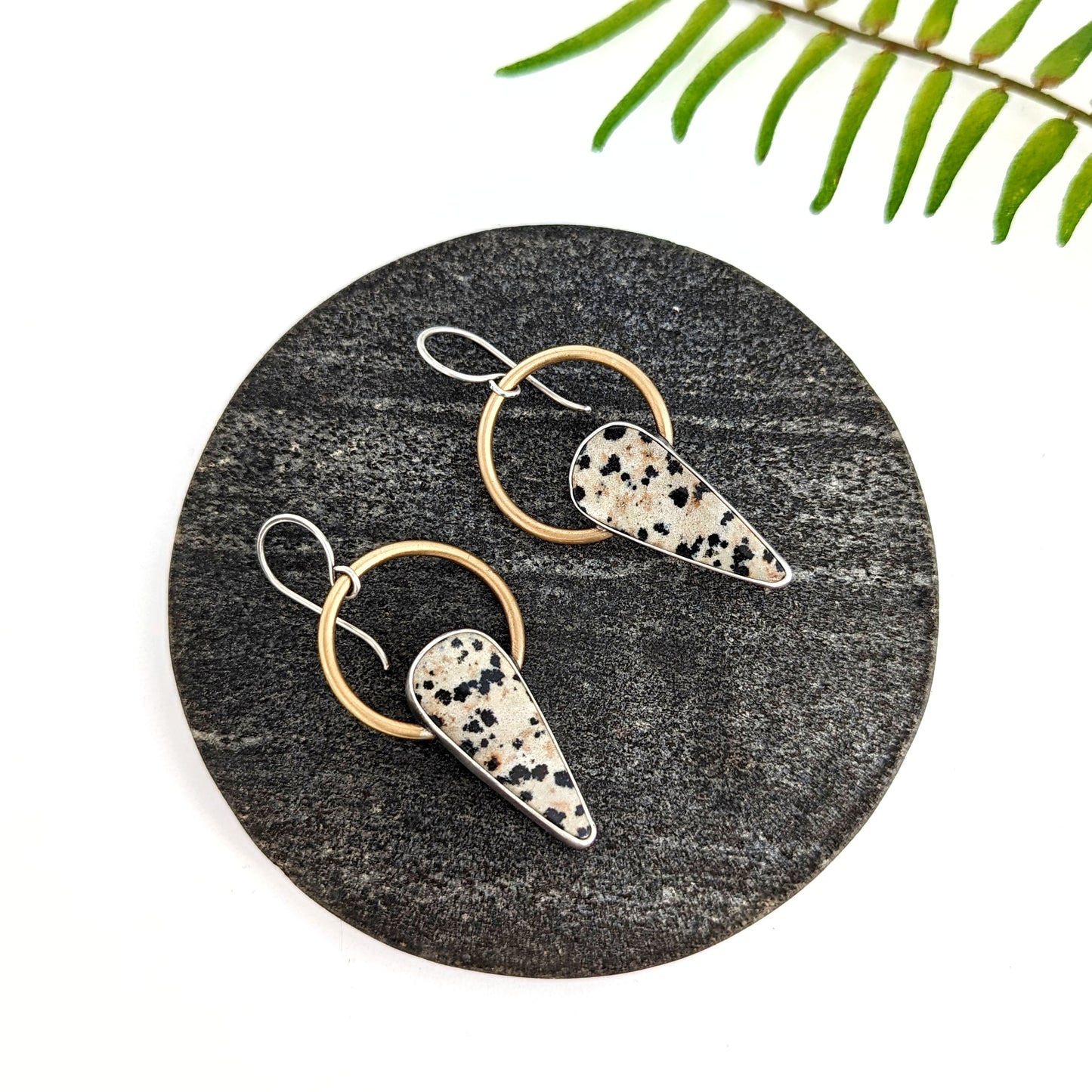 Dalmatian Jasper Mixed Metal Statement Earrings