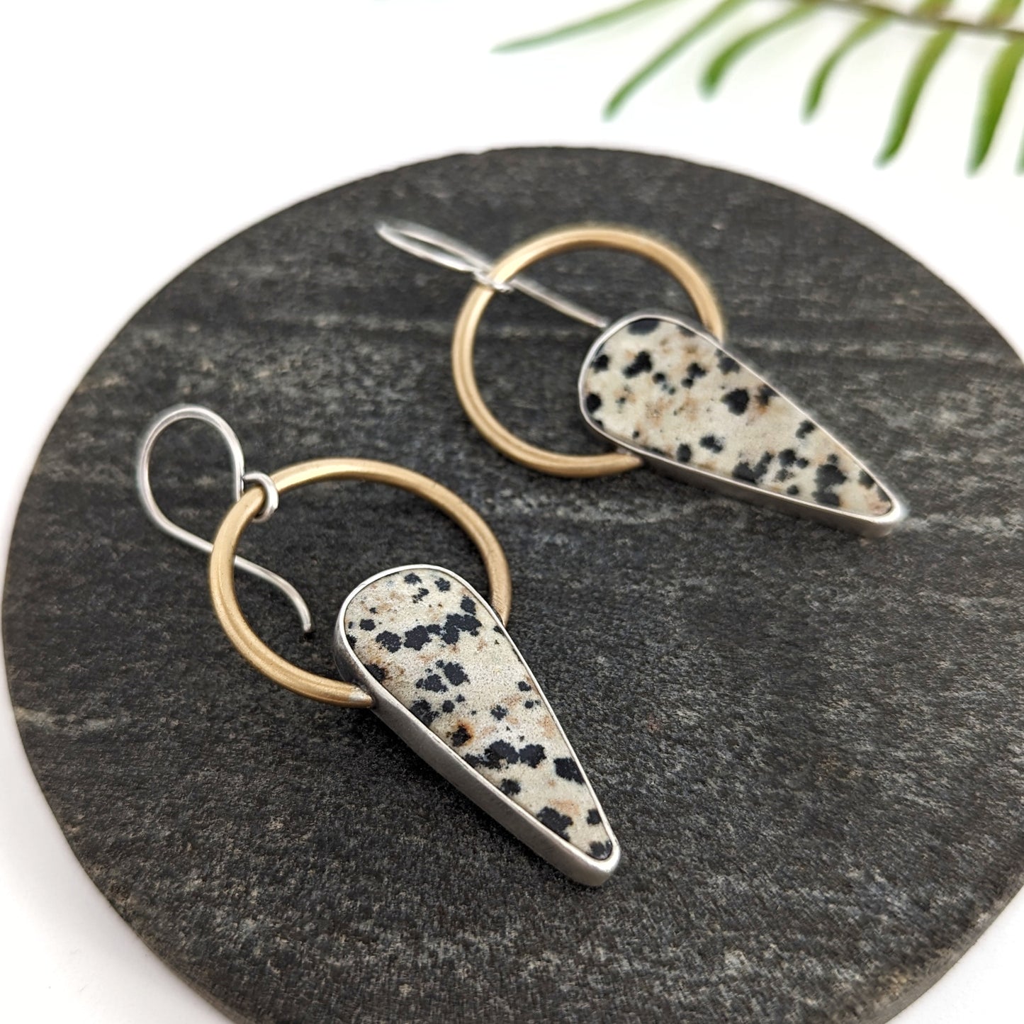 Dalmatian Jasper Mixed Metal Statement Earrings