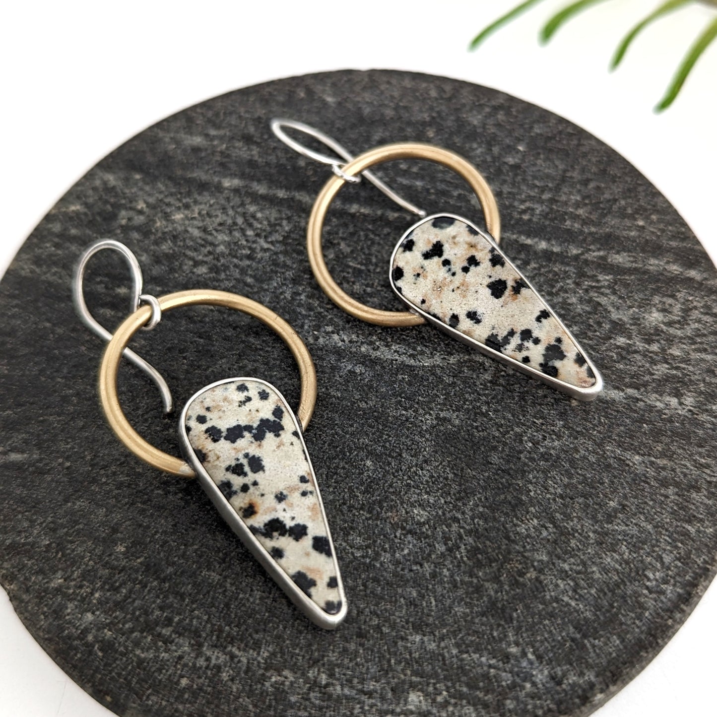 Dalmatian Jasper Mixed Metal Statement Earrings