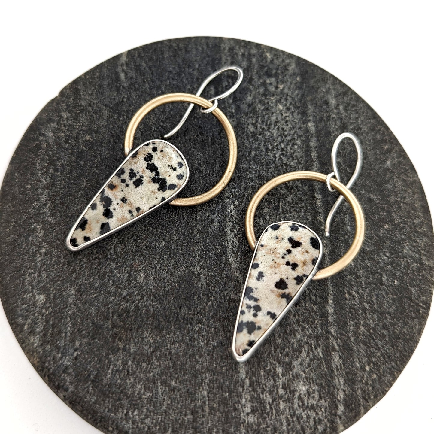 Dalmatian Jasper Mixed Metal Statement Earrings