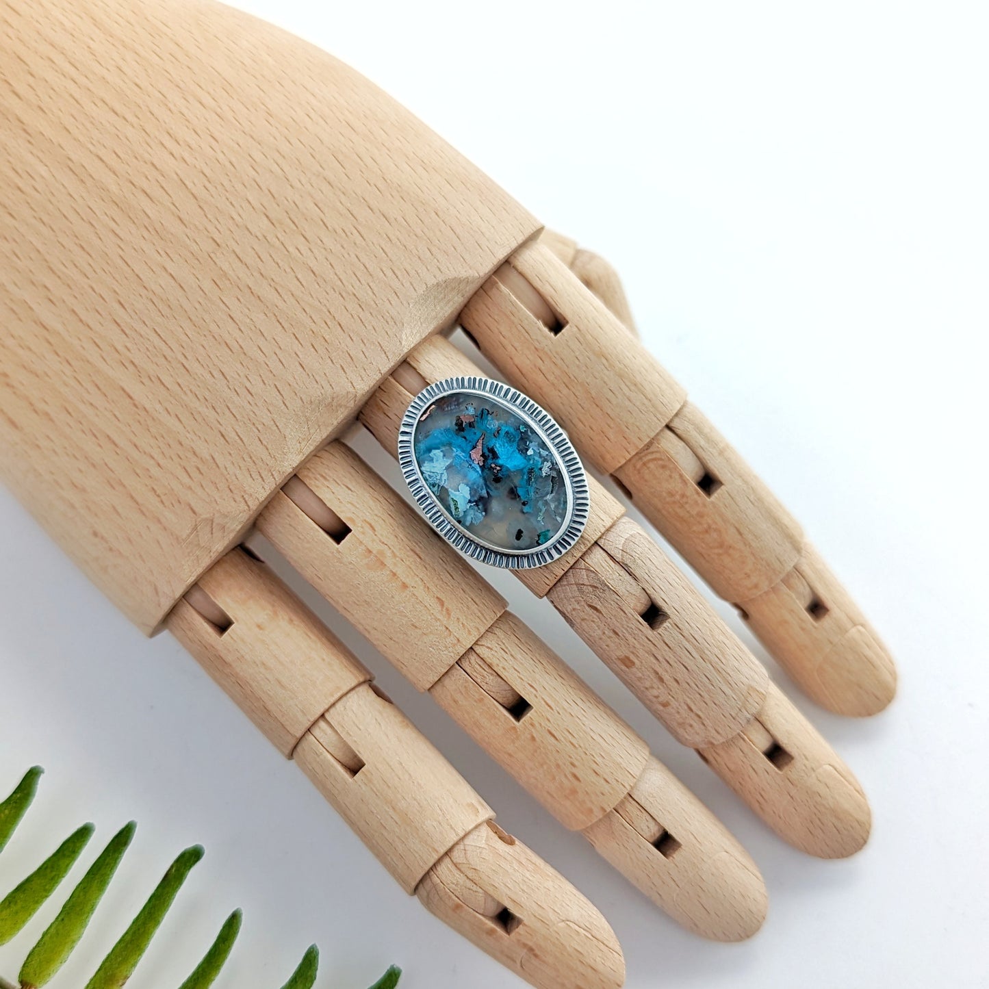 Chrysocolla Copper in Agate Statement Ring : Size 8.5