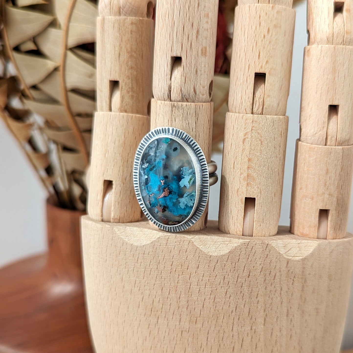 Chrysocolla Copper in Agate Statement Ring : Size 8.5