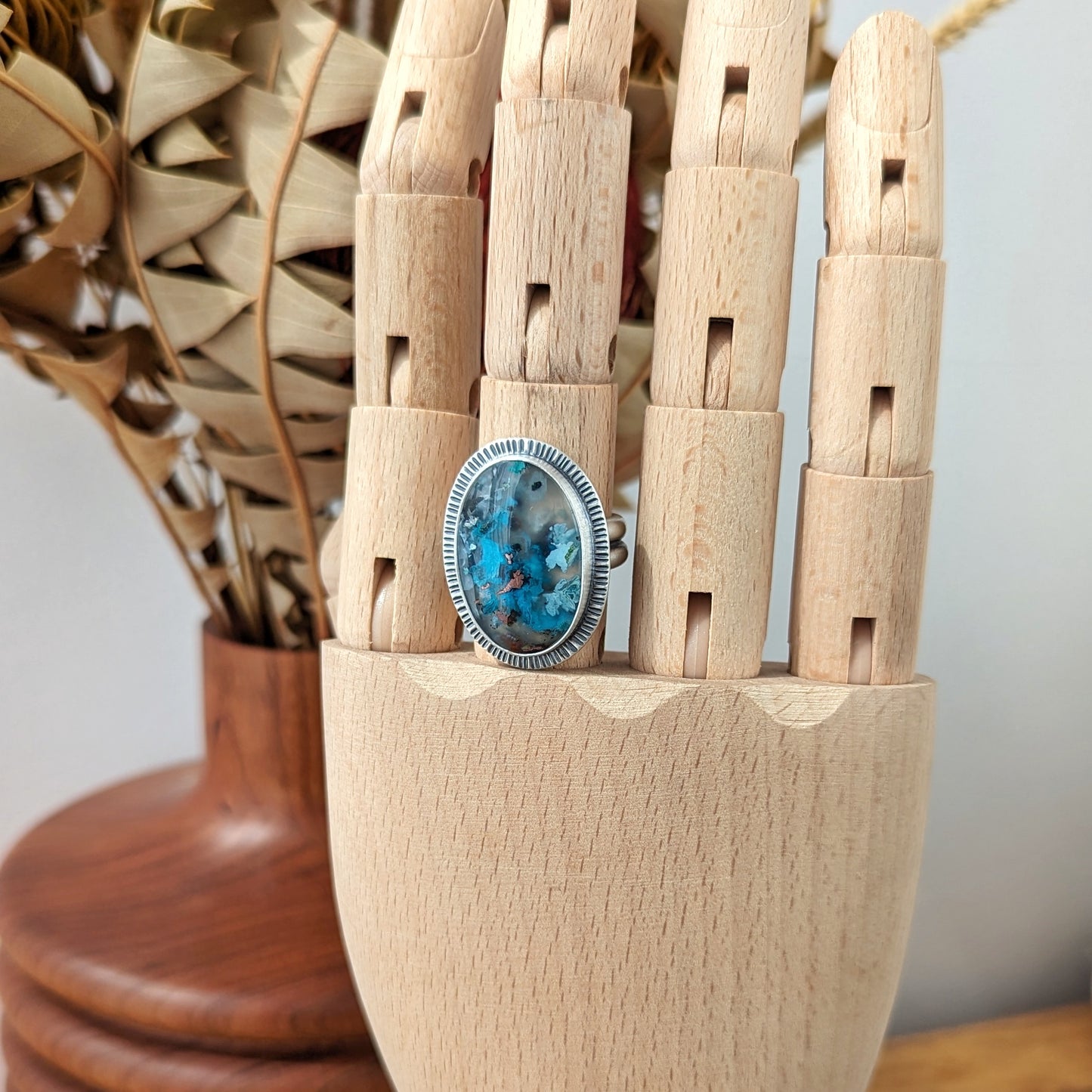 Chrysocolla Copper in Agate Statement Ring : Size 8.5