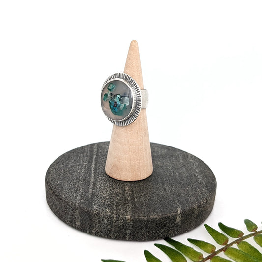 Chrysocolla Copper in Agate Statement Ring : Size 8