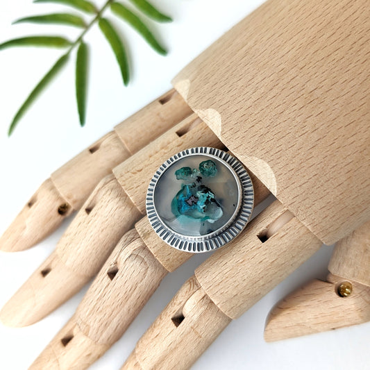 Chrysocolla Copper in Agate Statement Ring : Size 8