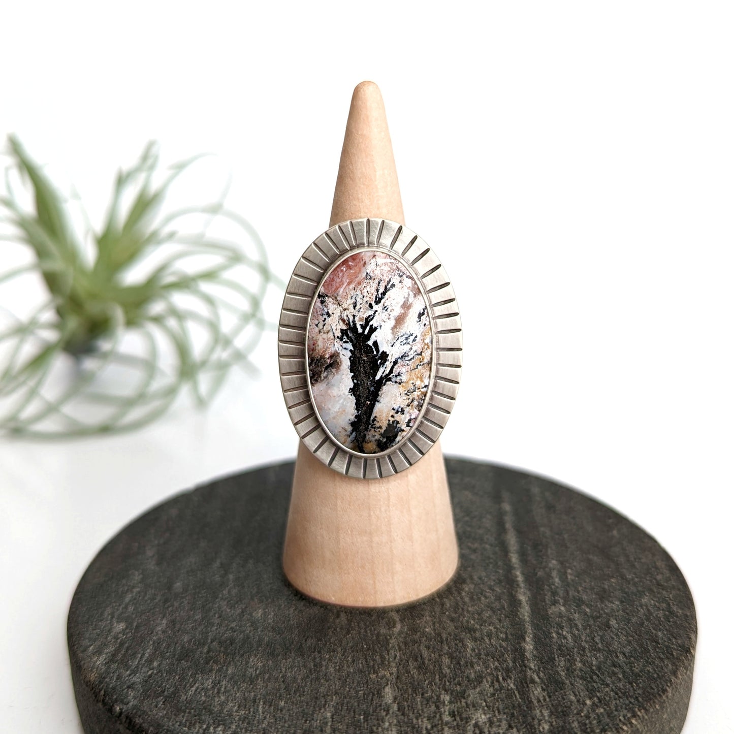 Dendritic Agate Statement Ring : Size 9.25
