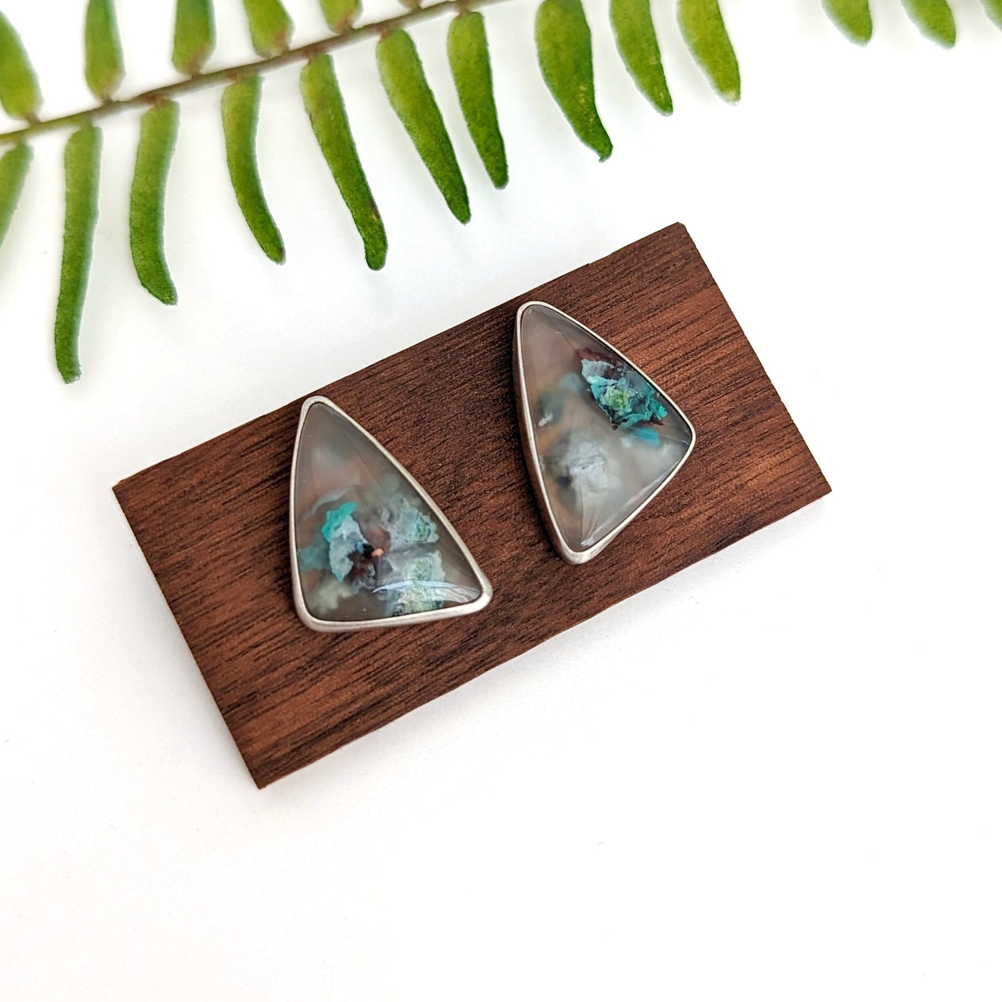 Chrysocolla Copper in Agate Stud Earrings