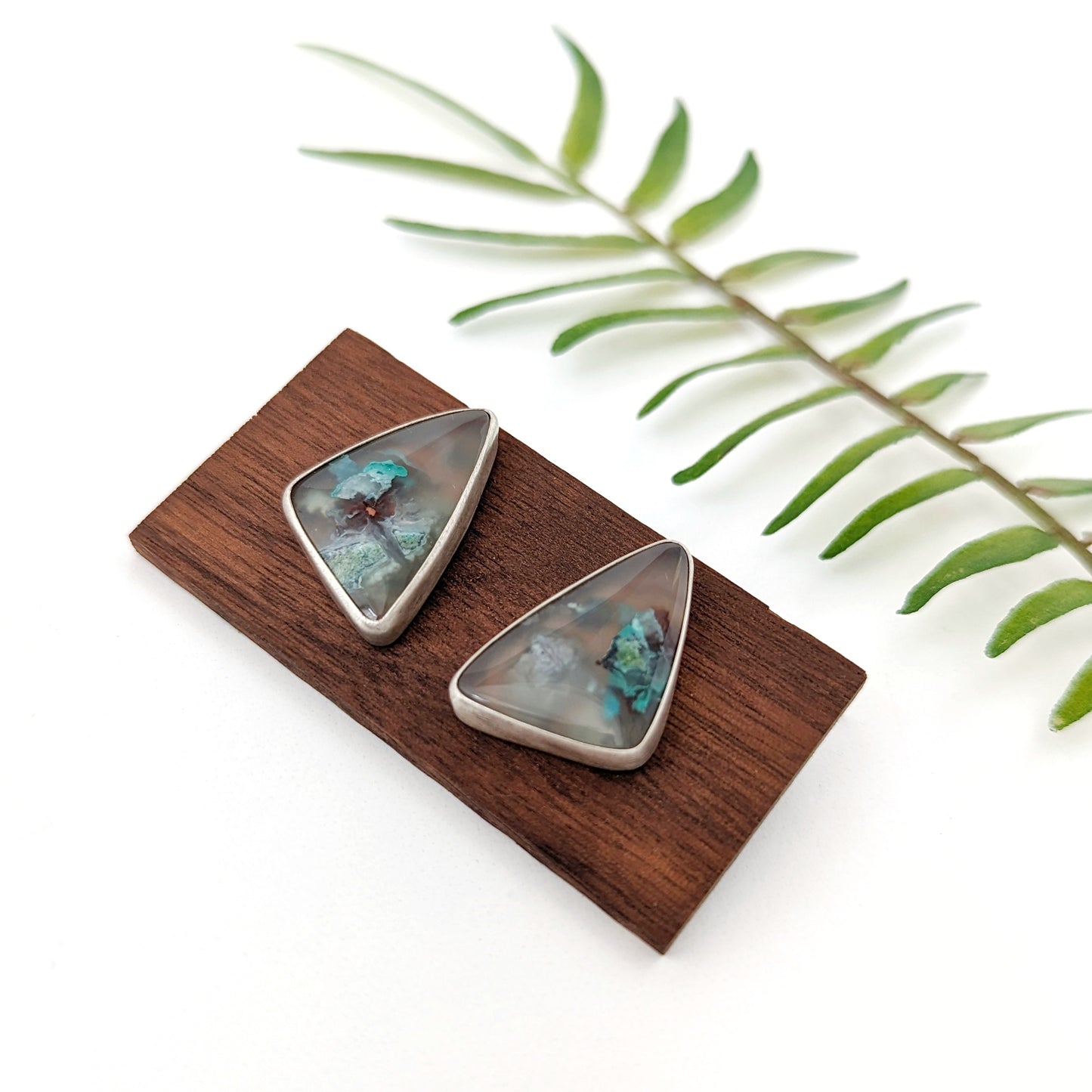 Chrysocolla Copper in Agate Stud Earrings