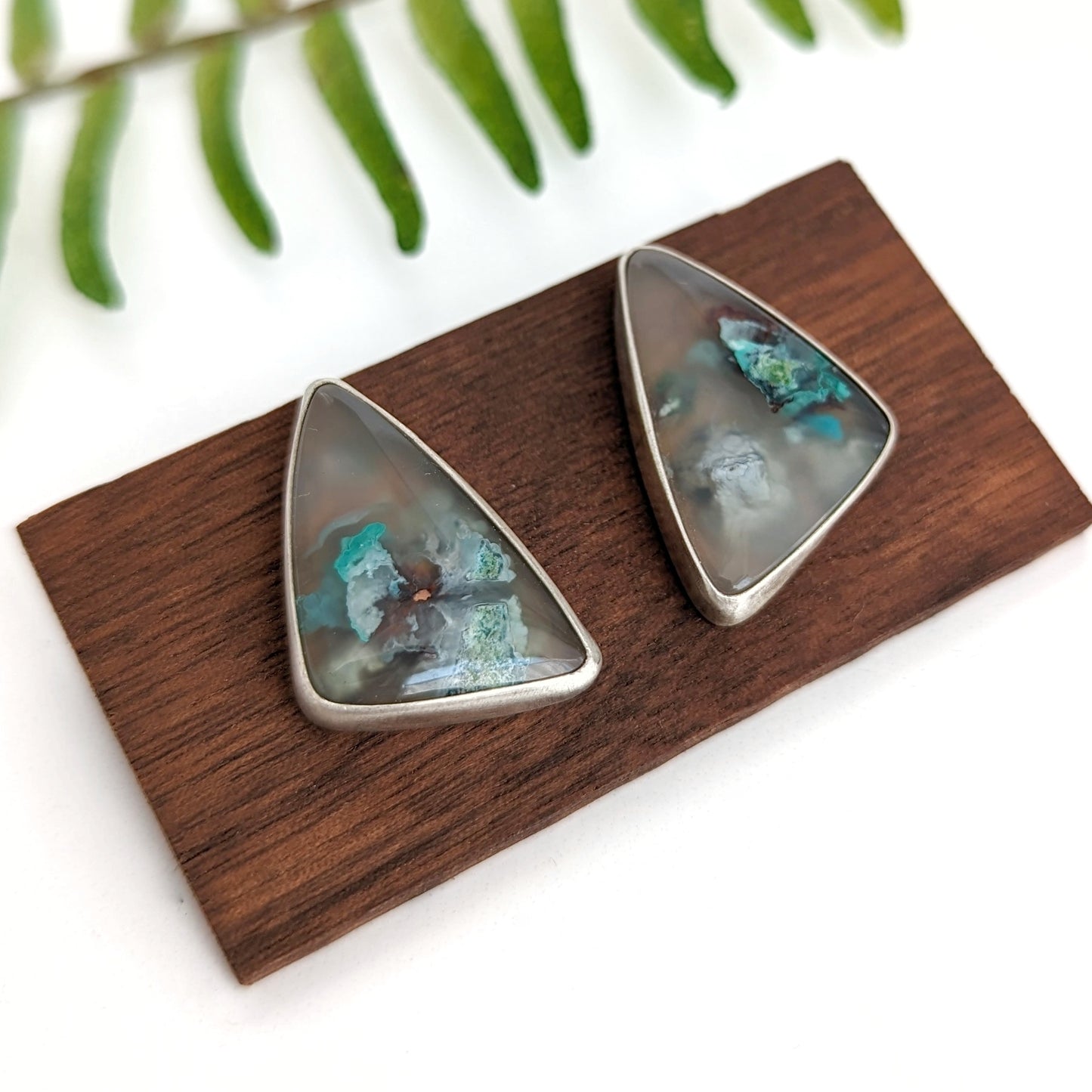 Chrysocolla Copper in Agate Stud Earrings