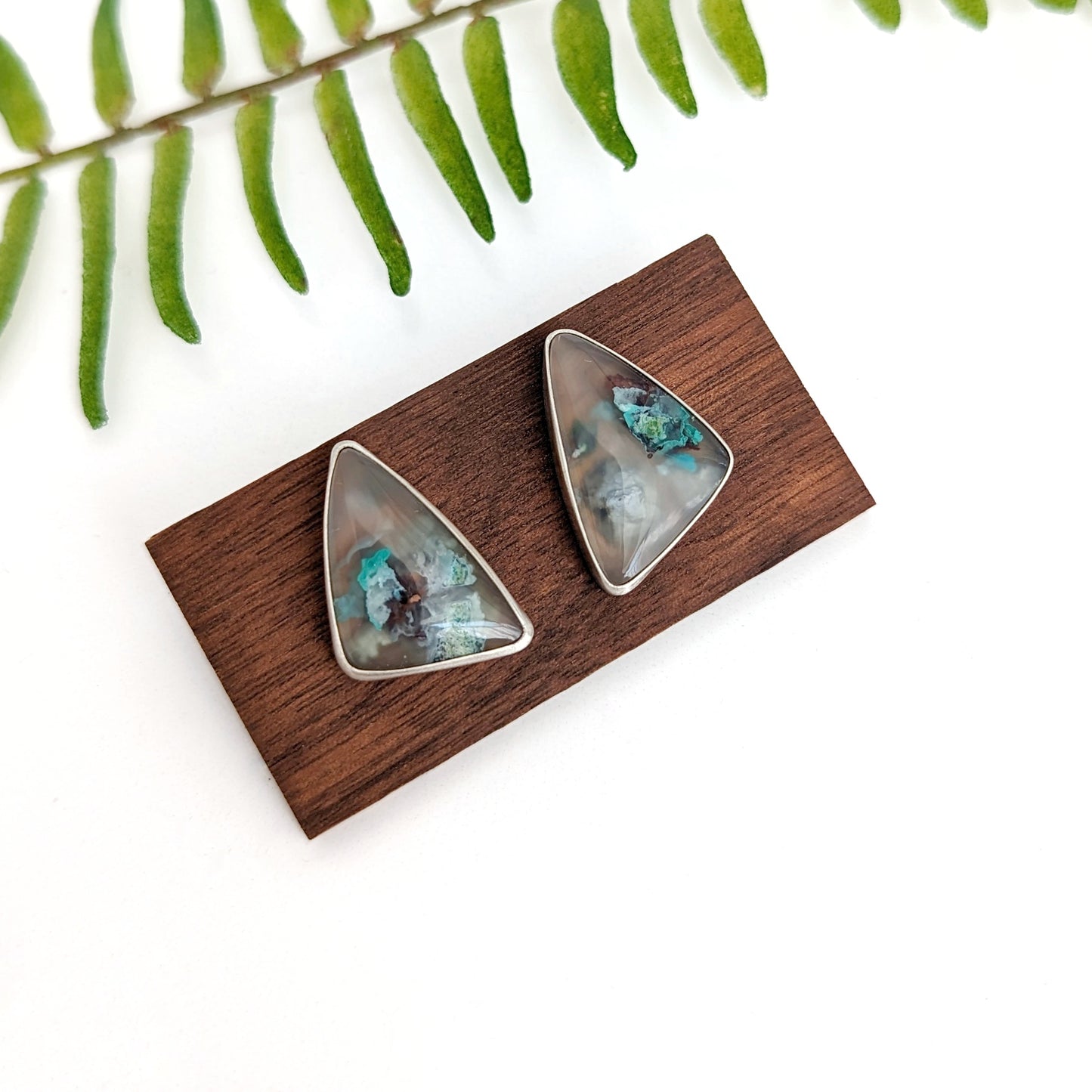 Chrysocolla Copper in Agate Stud Earrings