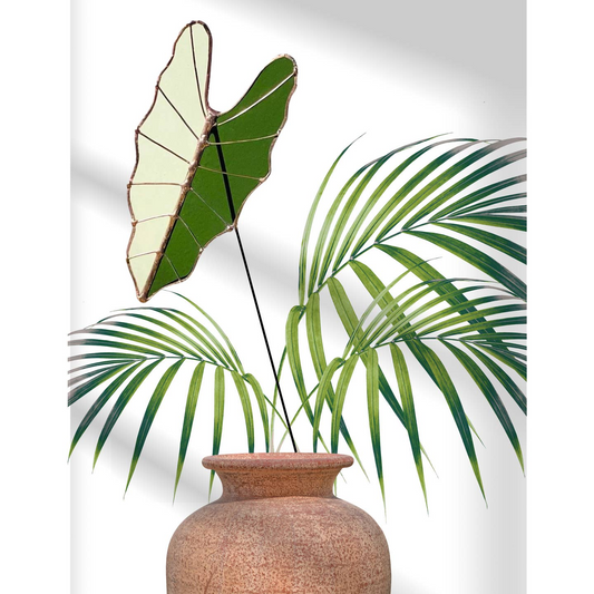 Large Glass Alocasia Leaf - Pale Yellow & Olive