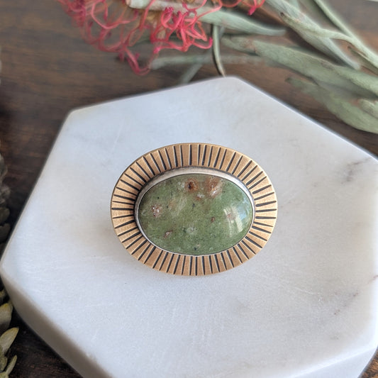 Pistachio Jasper + Brass + Sterling Silver : Size 9