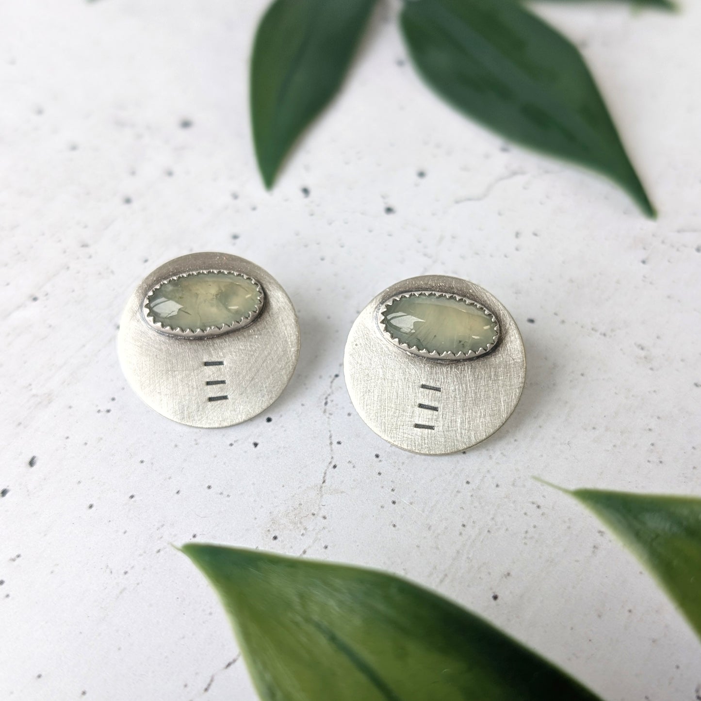 Prehnite Disc Studs