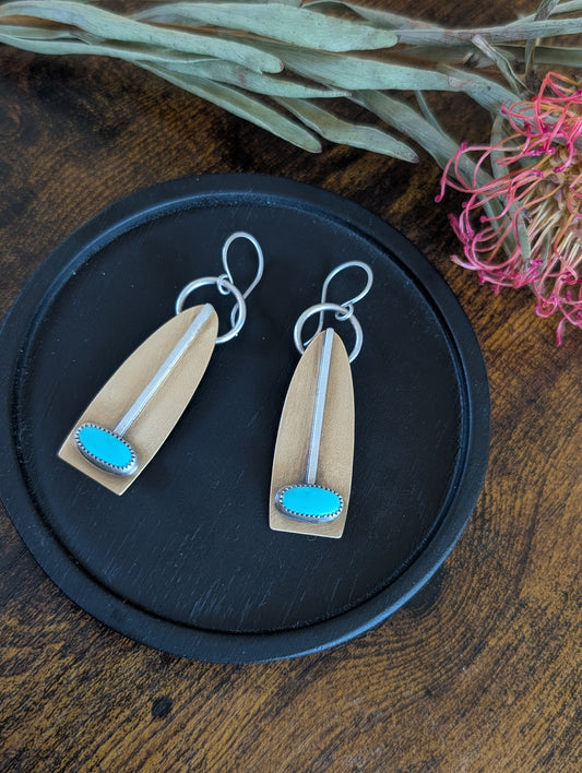 Kingman Turquoise + Brass + Sterling Silver Earrings