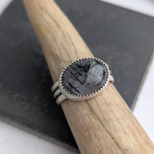 Tourmilated Quartz + Sterling Silver : Size 9.5