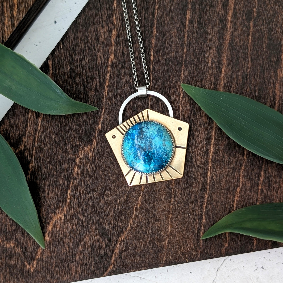 Shattuckite + Mixed Metal Pendant Necklace