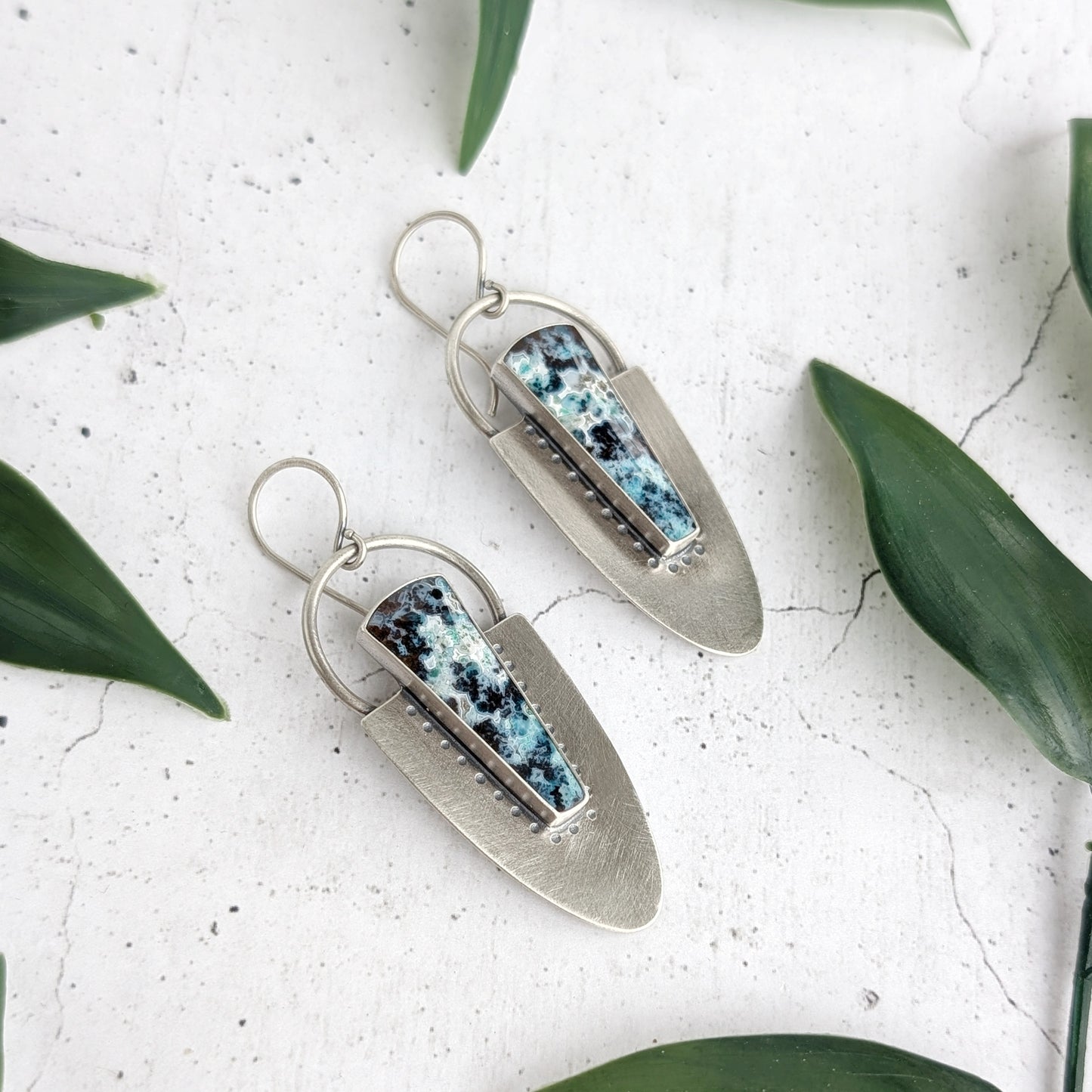 Blue Opalized Wood Statement Earrings