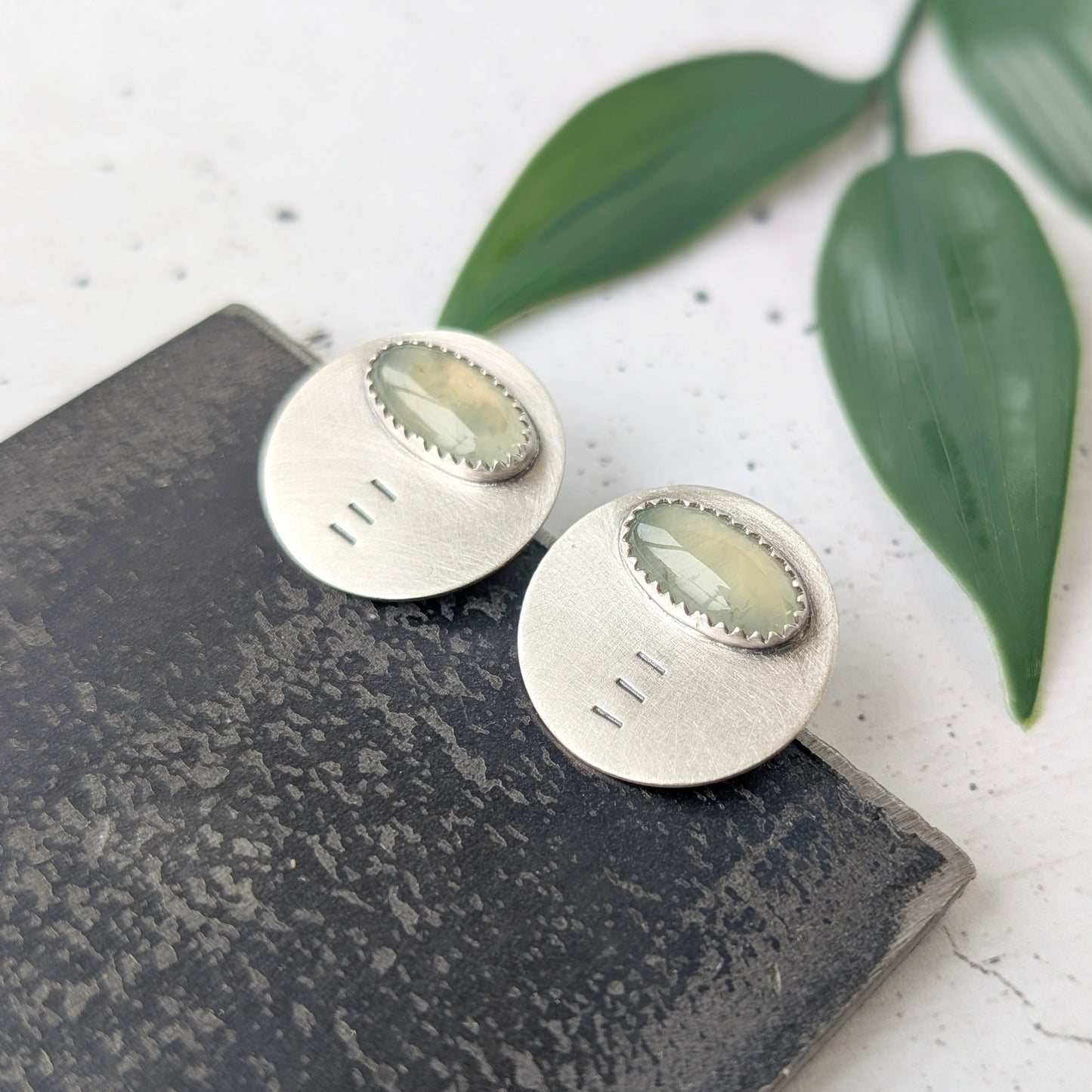 Prehnite Disc Studs