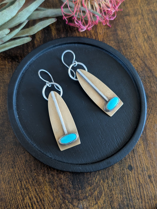 Kingman Turquoise + Brass + Sterling Silver Earrings