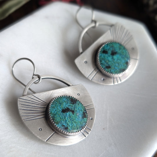 Sterling Silver + Blue Opalwood Asymmetrical Statement Earrings