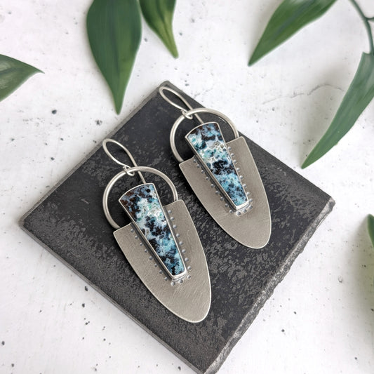 Blue Opalized Wood Statement Earrings