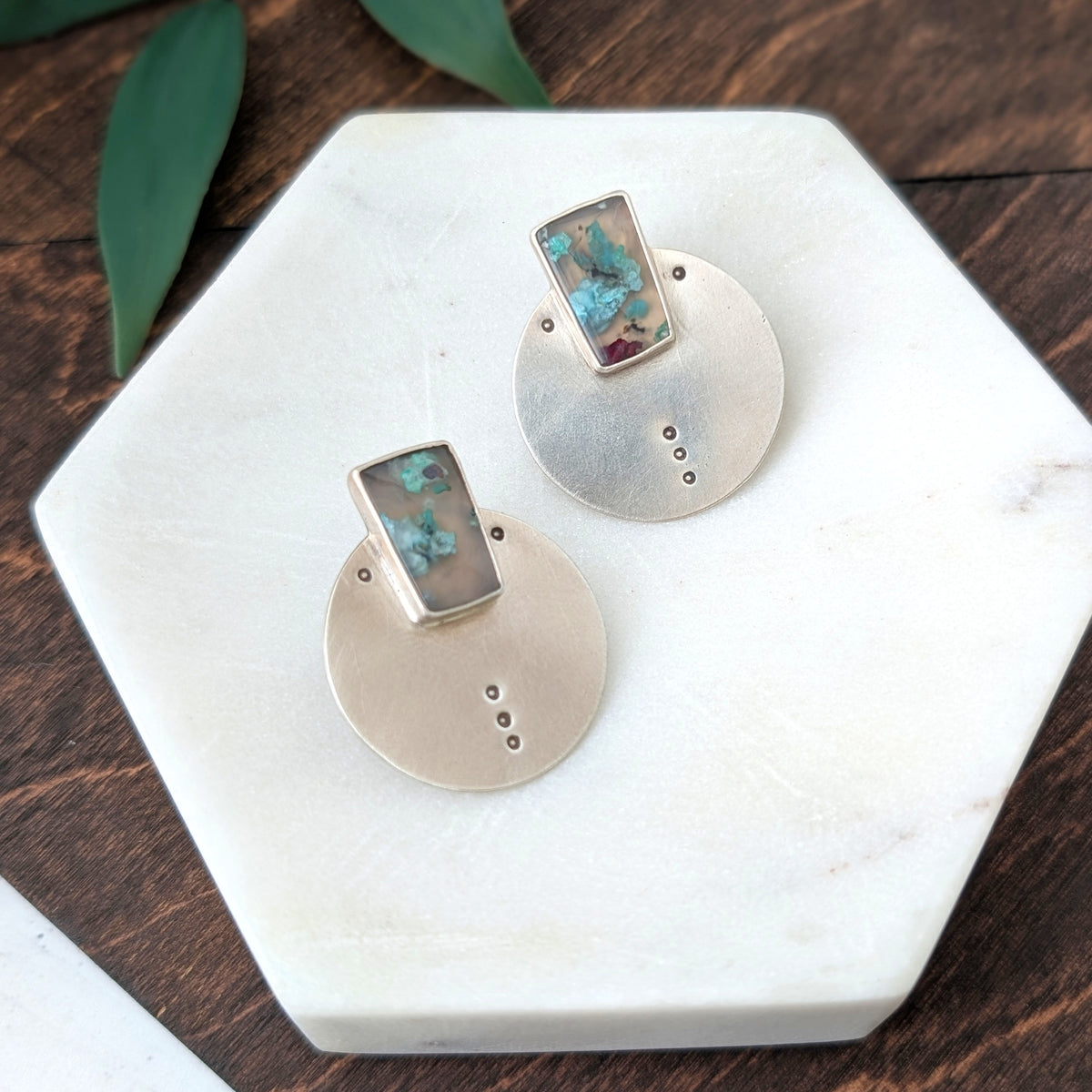Chrysocolla Copper in Agate Statement Stud Earrings