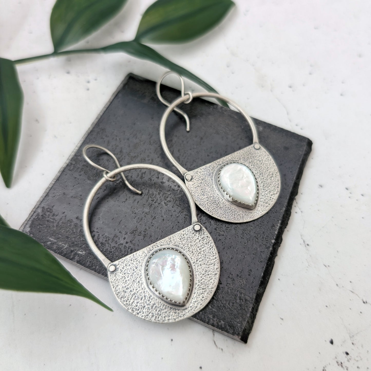 Mother of Pearl Textured Statement Earrings