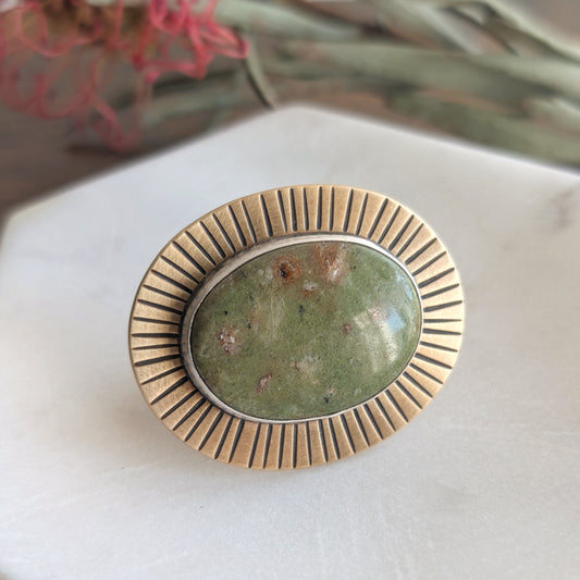 Pistachio Jasper + Brass + Sterling Silver : Size 9