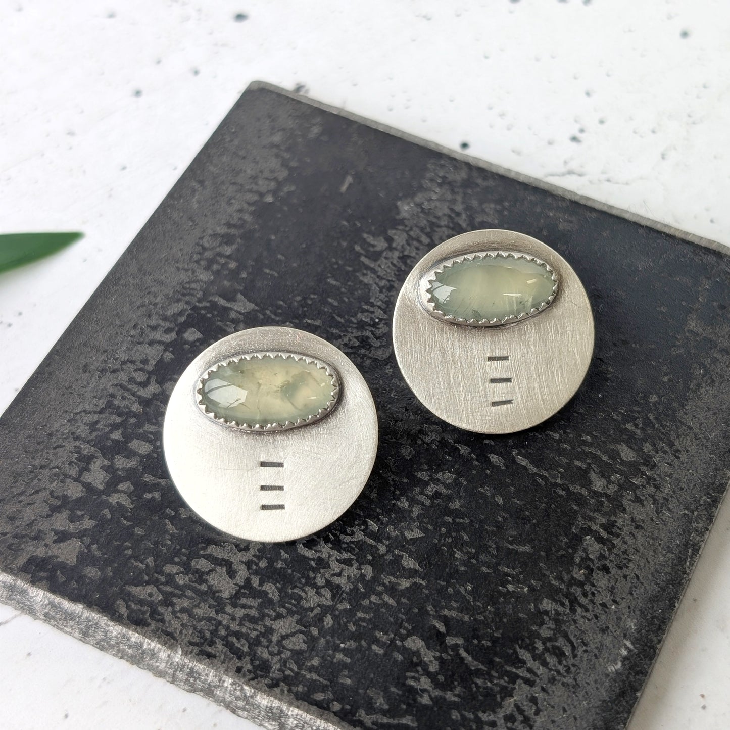 Prehnite Disc Studs