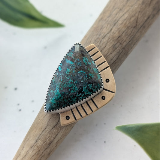 Arizona Chrysocolla + Brass + Sterling Silver : Size 8.75