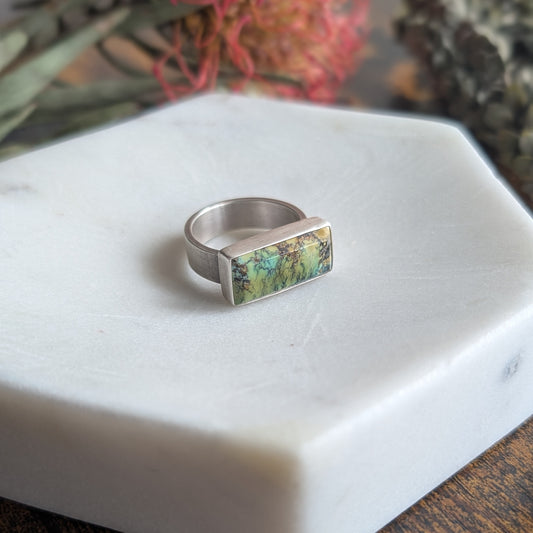 Treasure Mountain Turquoise + Sterling Silver Ring : Size 9