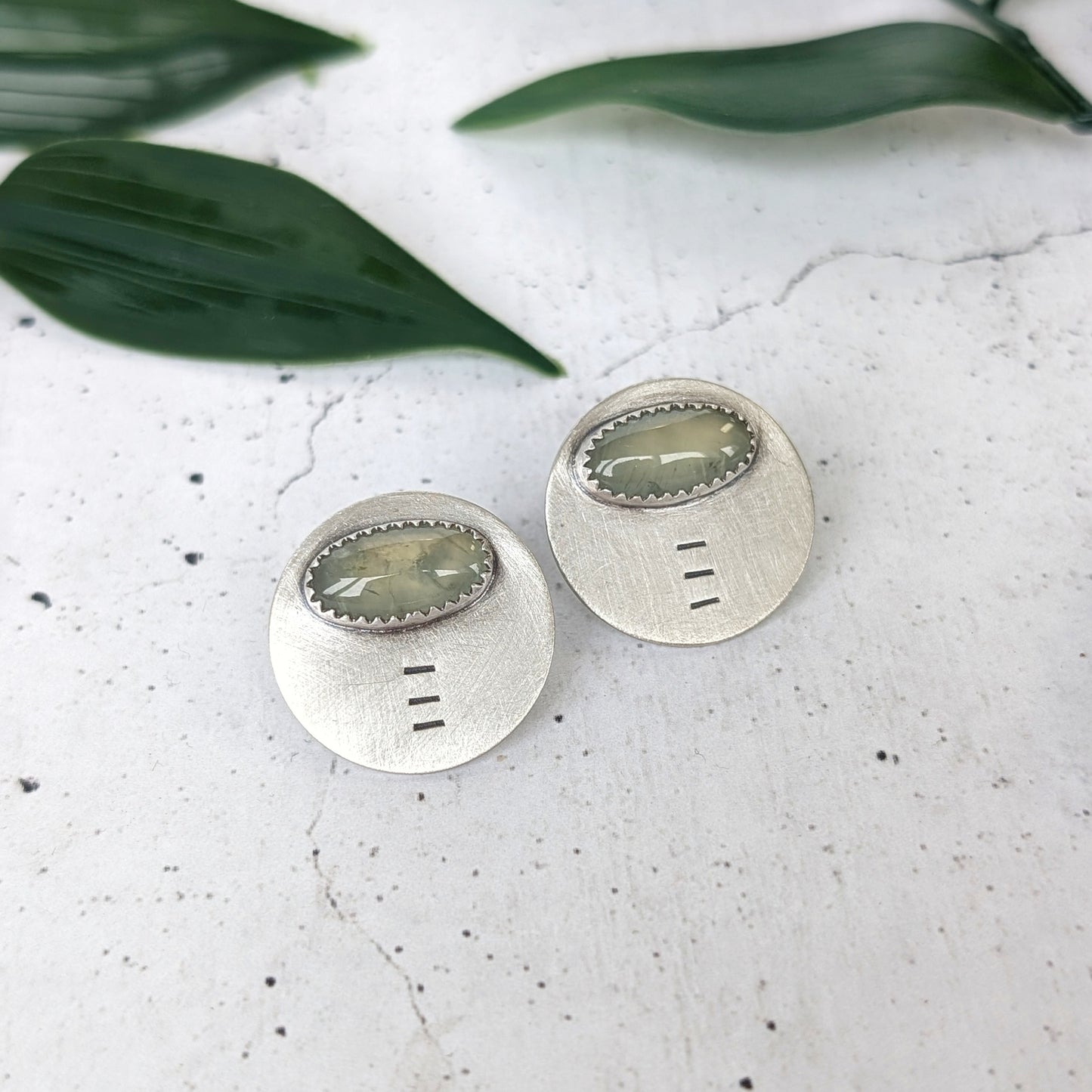 Prehnite Disc Studs