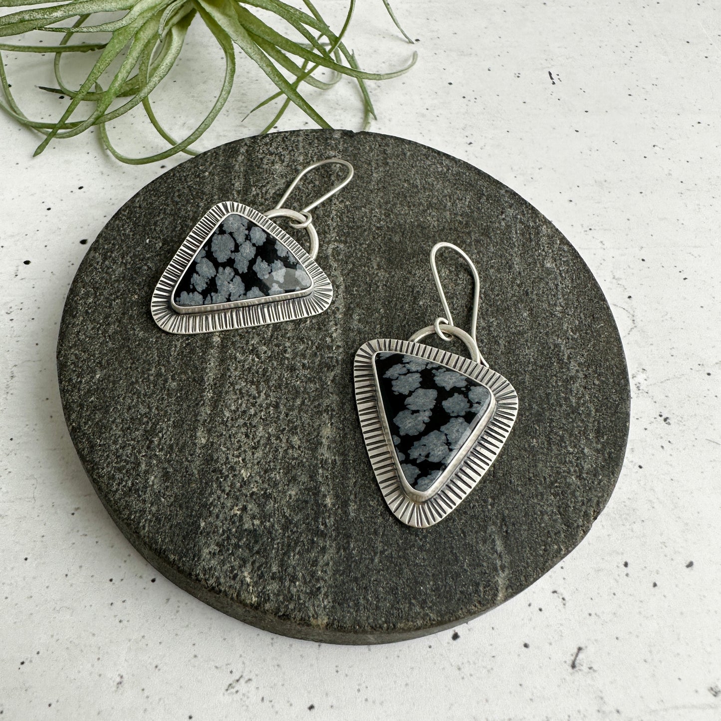 Snowflake Obsidian Dangle Earrings