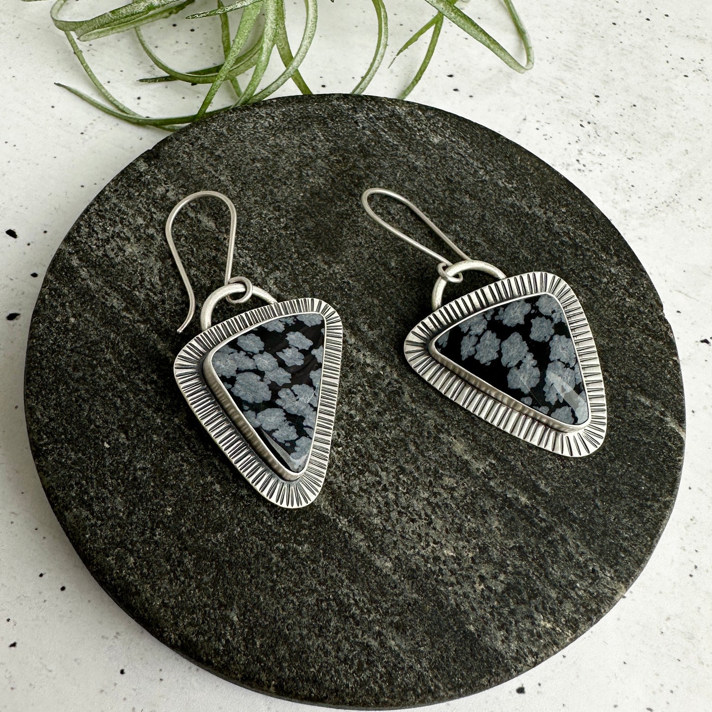 Snowflake Obsidian Dangle Earrings