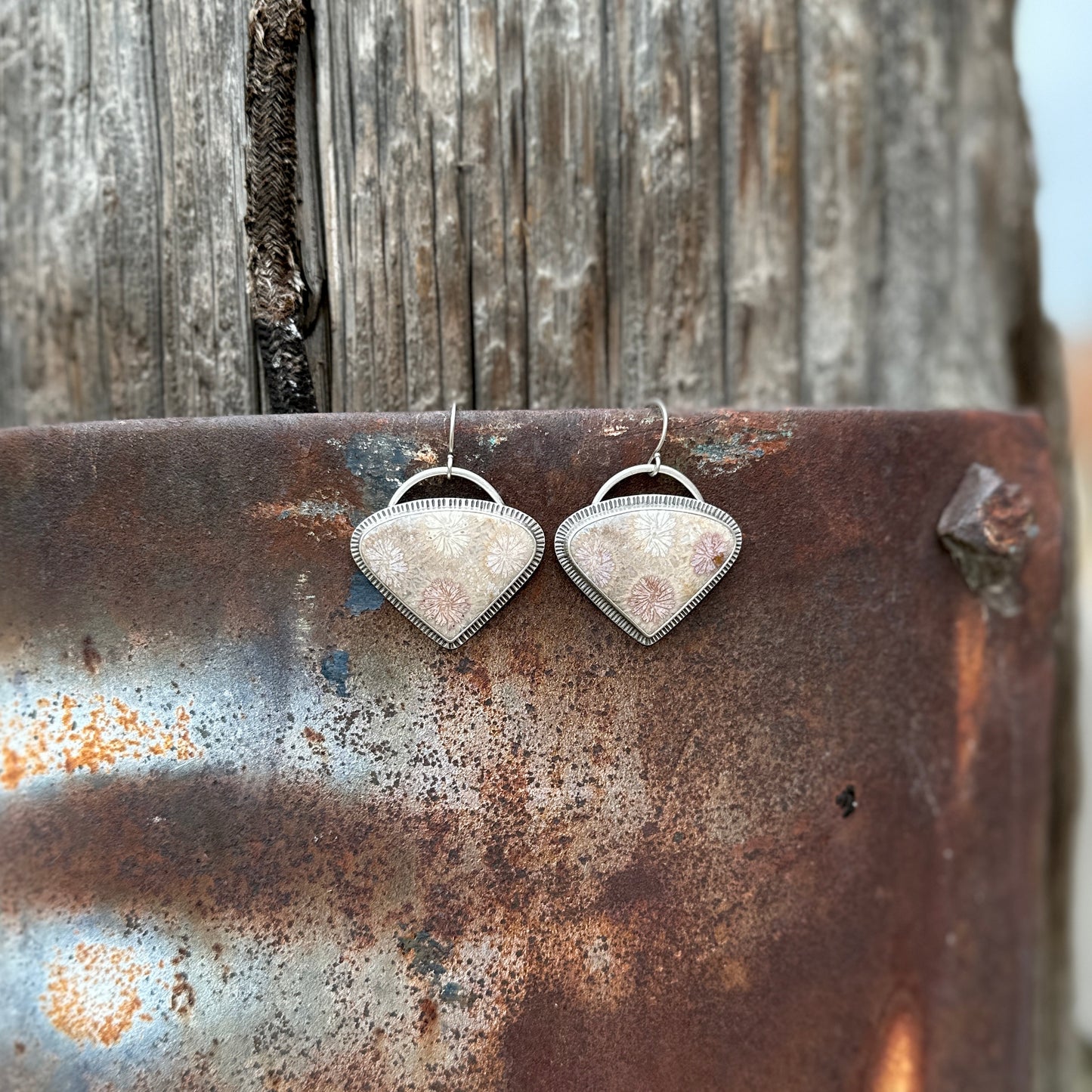 Fossilized Coral Statement Earrings