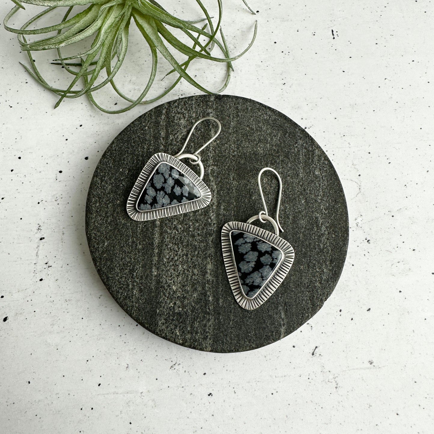 Snowflake Obsidian Dangle Earrings