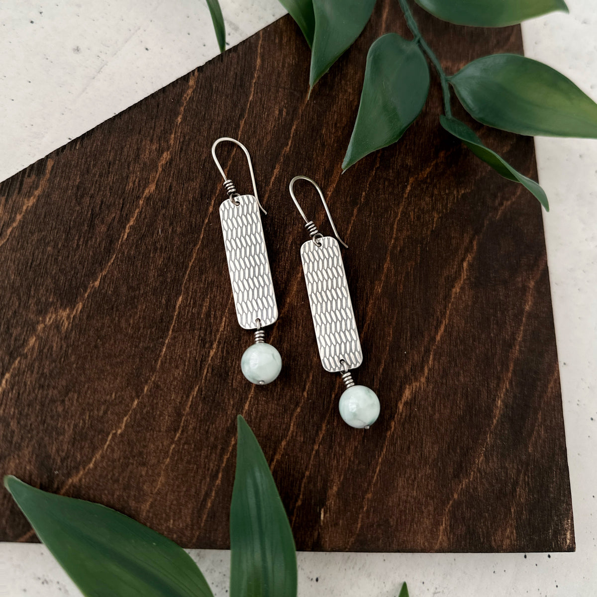 Textured Green Moonstone Statement Earrings