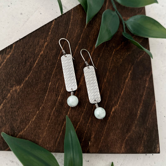 Textured Green Moonstone Statement Earrings
