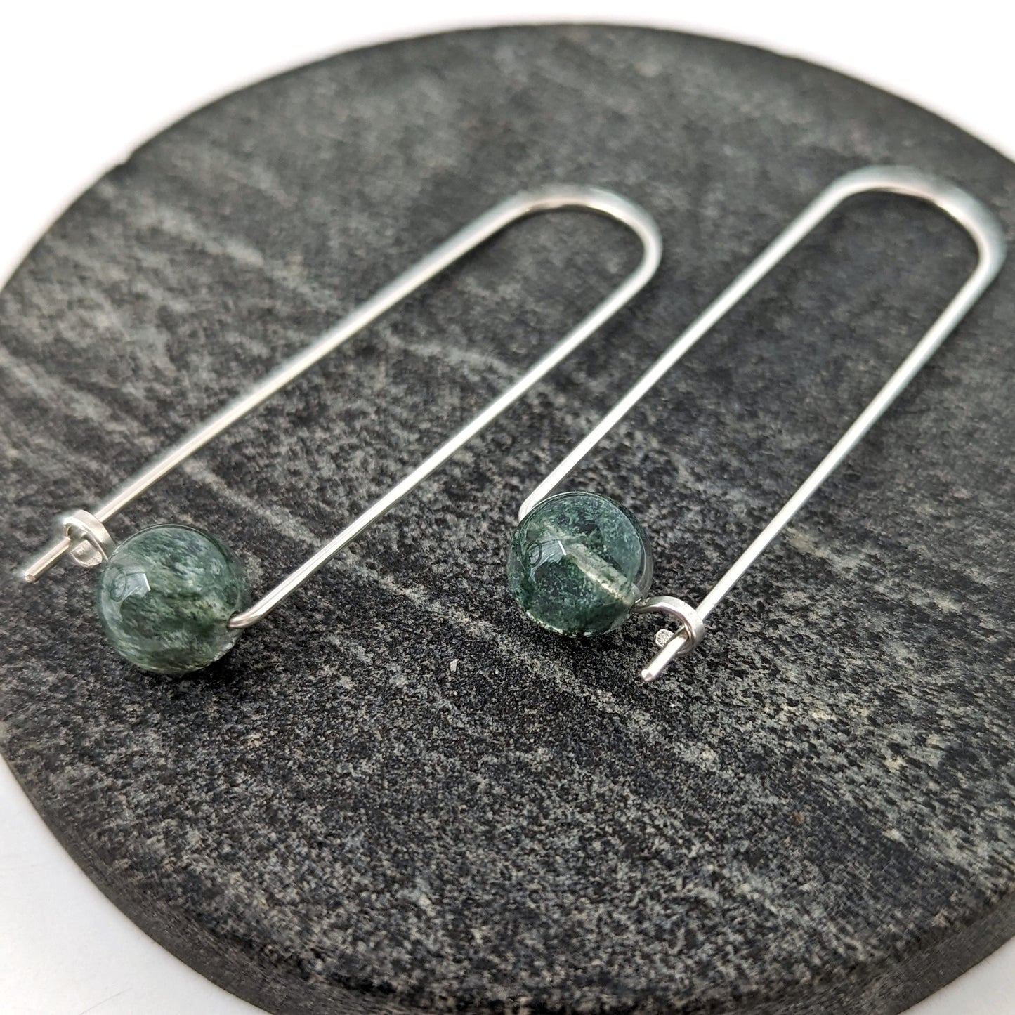 Moss Agate Long Arc Hoops