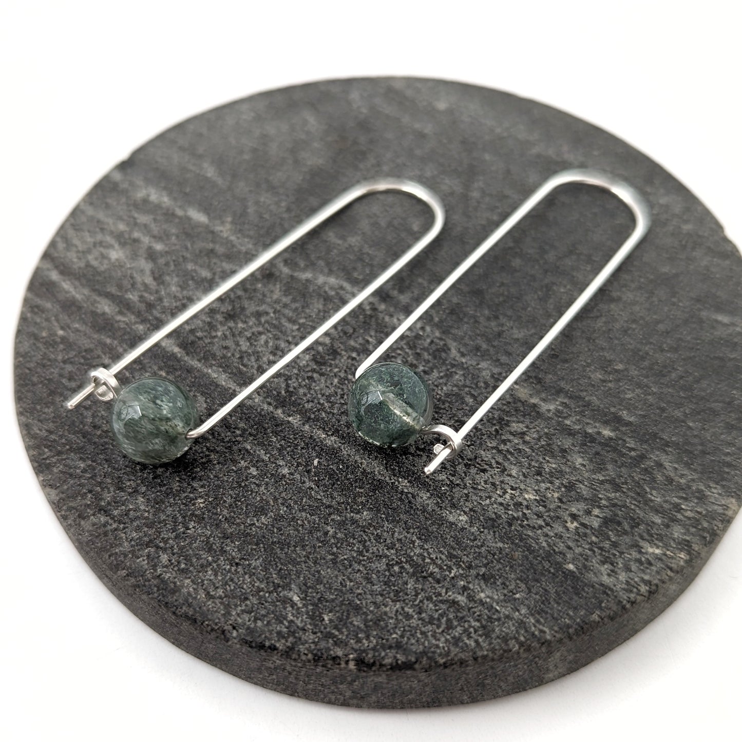 Moss Agate Long Arc Hoops