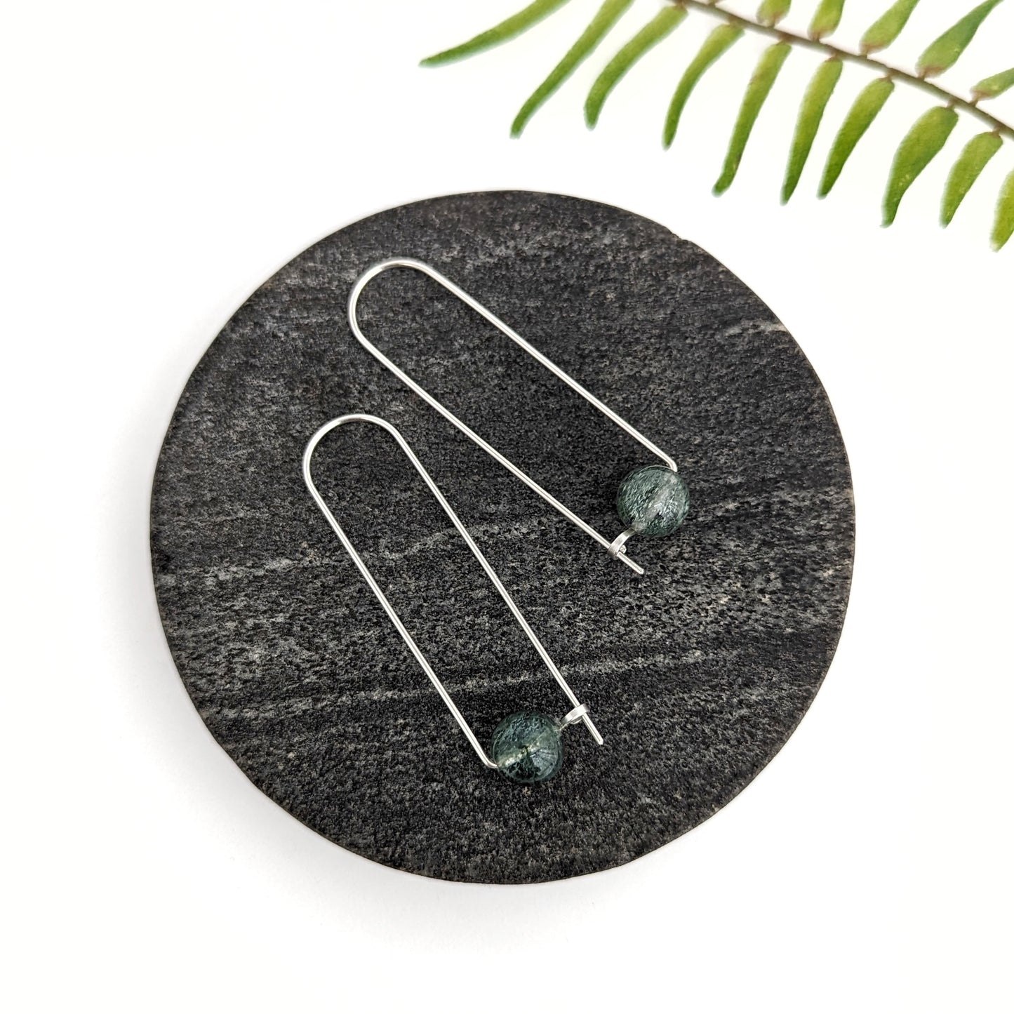 Moss Agate Long Arc Hoops