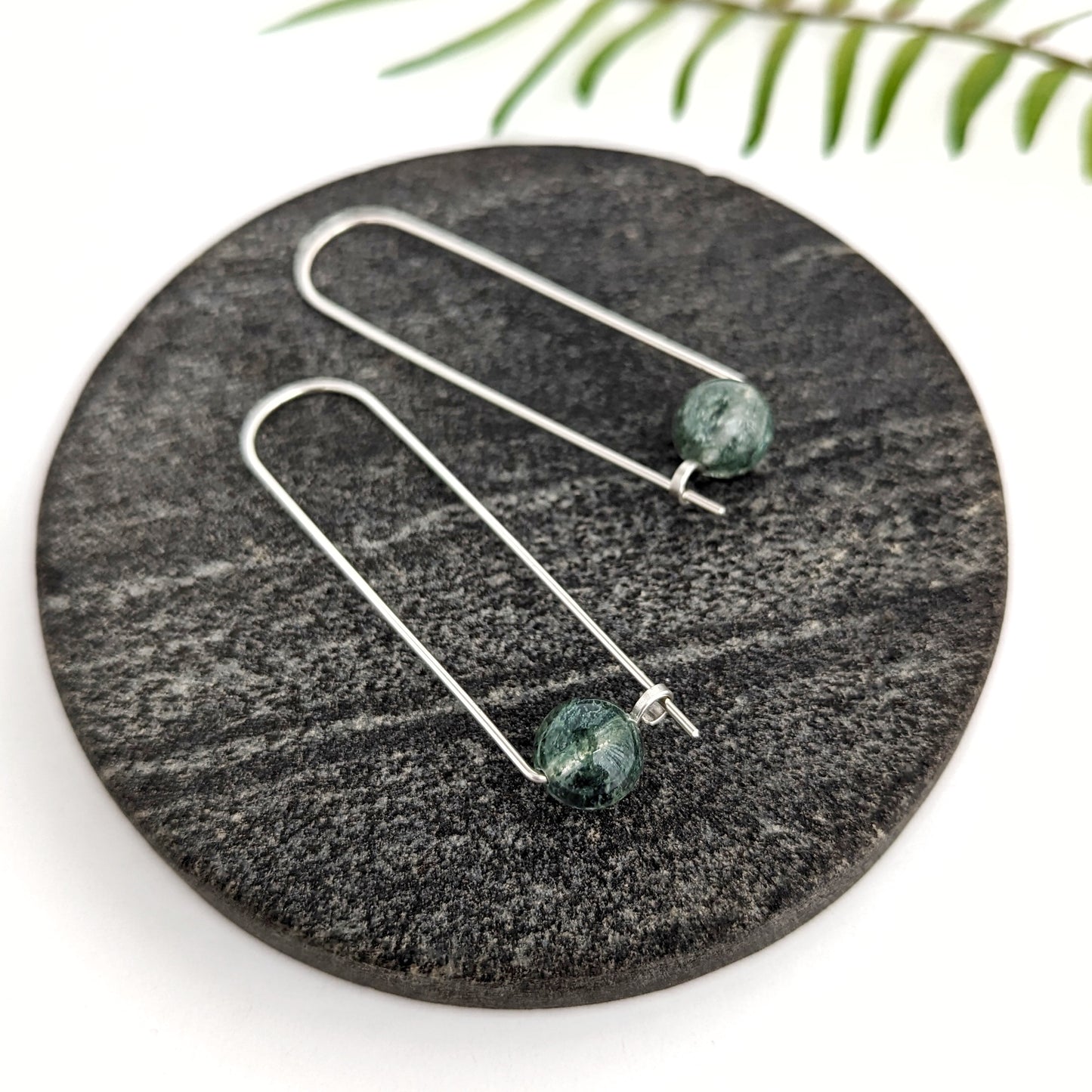 Moss Agate Long Arc Hoops