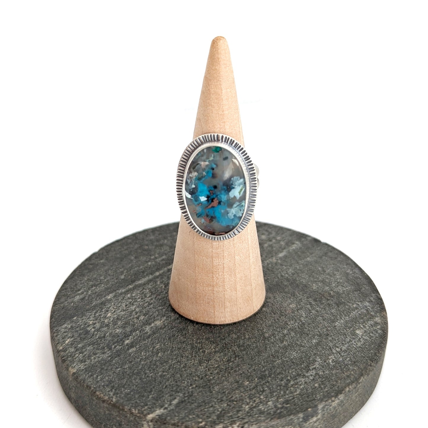 Chrysocolla Copper in Agate Statement Ring : Size 8.5