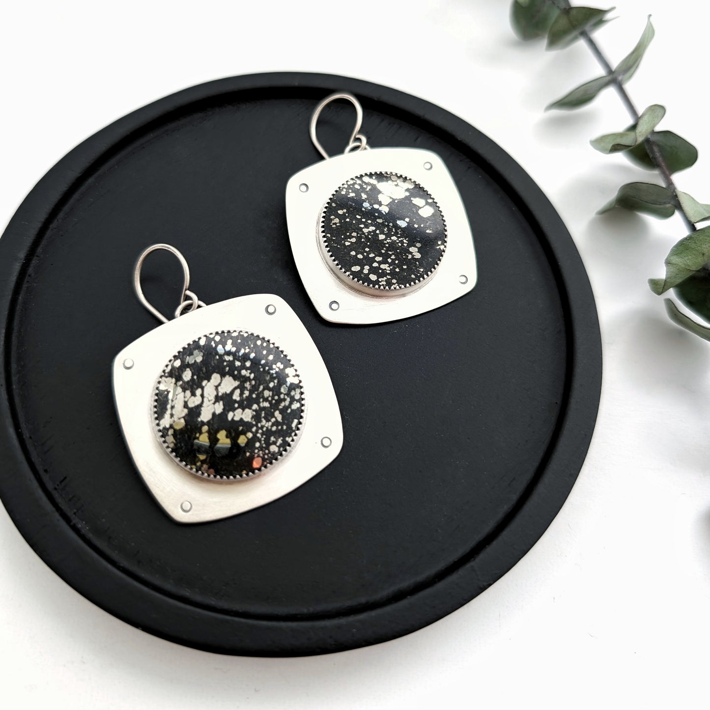 Pyrite in Slate Statement Earrings