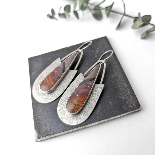 Purple Indonesian Jasper Textured Statement Earrings