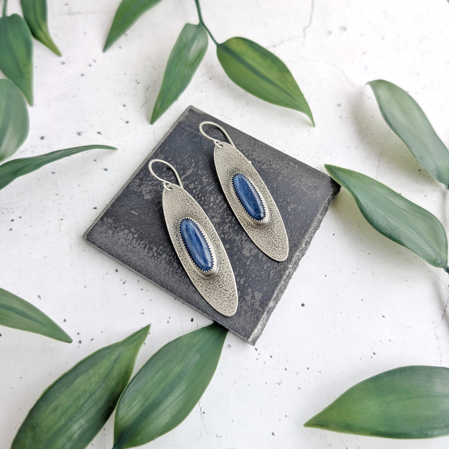 Kyanite Textured Statement Earrings