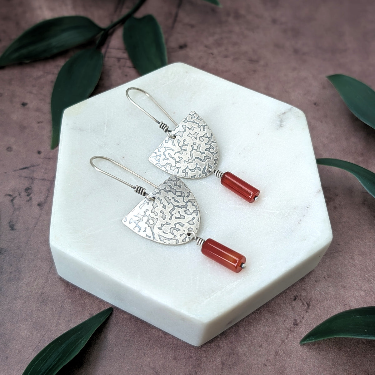 Textured Carnelian Statement Earrings